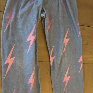 Aviator Nation Gray Pants with Pink Lightning Bolts